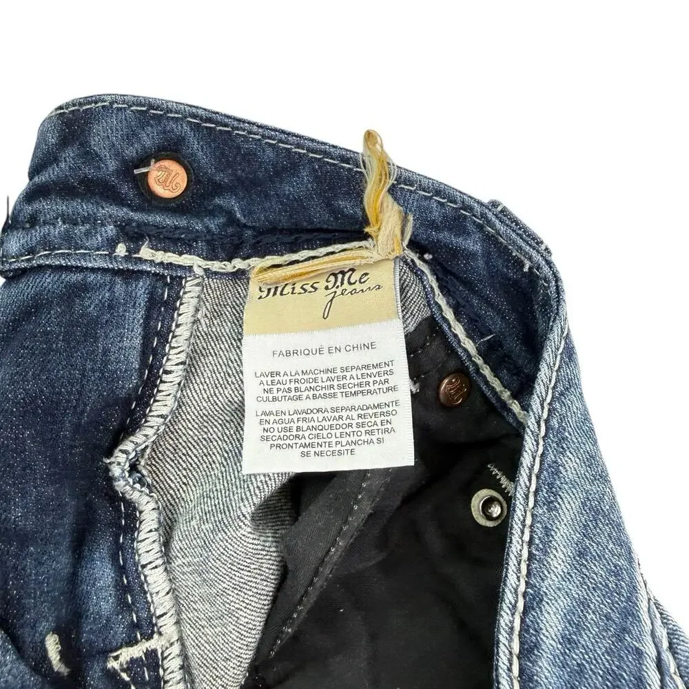 Miss Me Shorts Womens 30‎ Blue Denim Distressed Hem Embellished Trendy EUC